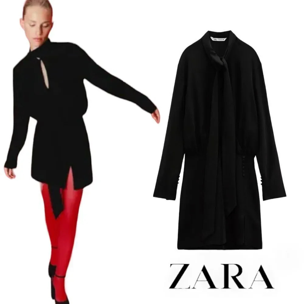 ZARA | Black | TIED MINI DRESS - Picture 1 of 12